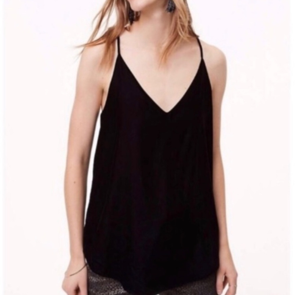 LOFT Black velvet tank top V neck spaghetti strap
